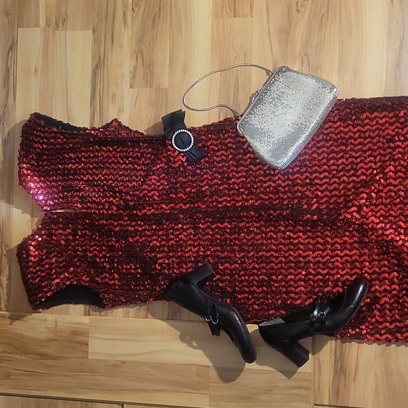 Vintage 80s Red Dress M-L - Picture 1 of 12